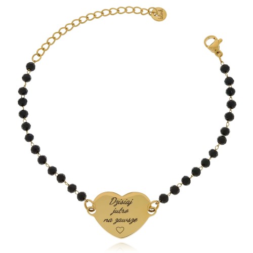 Bransoletka ze stali szlachetnej serce grawer dzisiaj jutro na zawsze