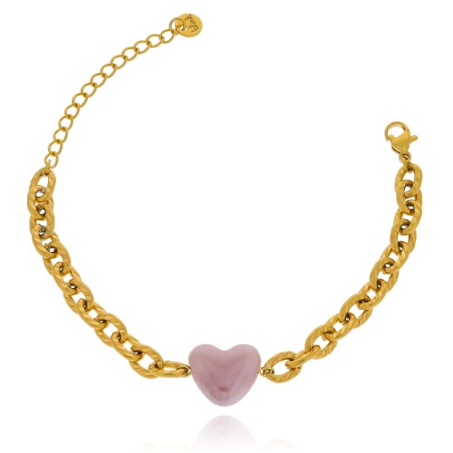 Bransoletka z sercem ceramicznym ze stali szlachetnej kolor brudny różowy