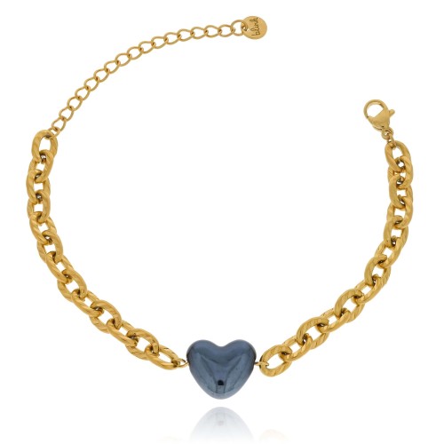 Bransoletka z sercem ceramicznym ze stali szlachetnej kolor granatowy