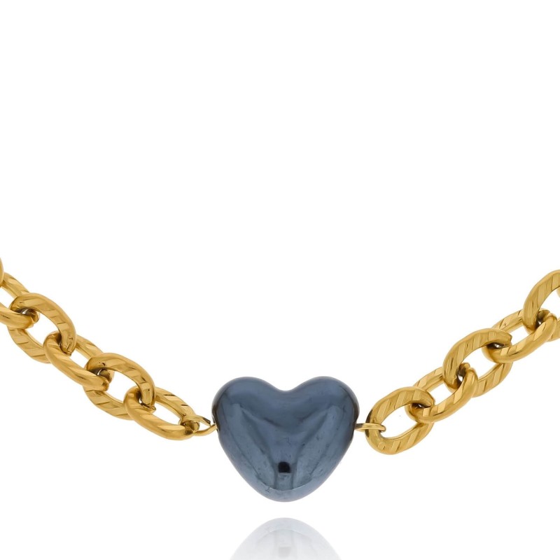 Bransoletka z sercem ceramicznym ze stali szlachetnej kolor granatowy