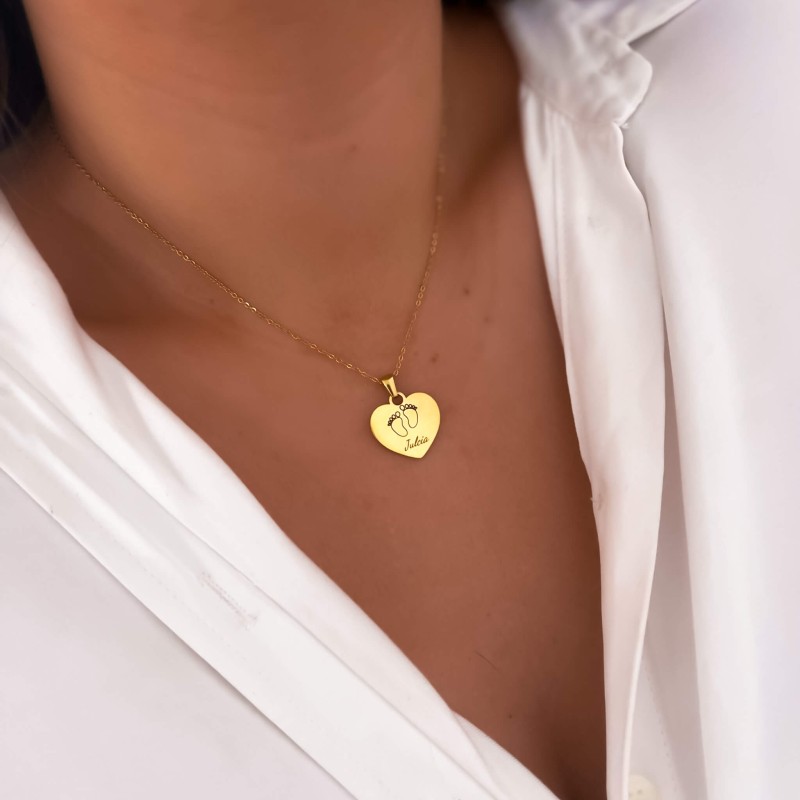 Naszyjnik stal sercem grawer  stópki imię personalizacja