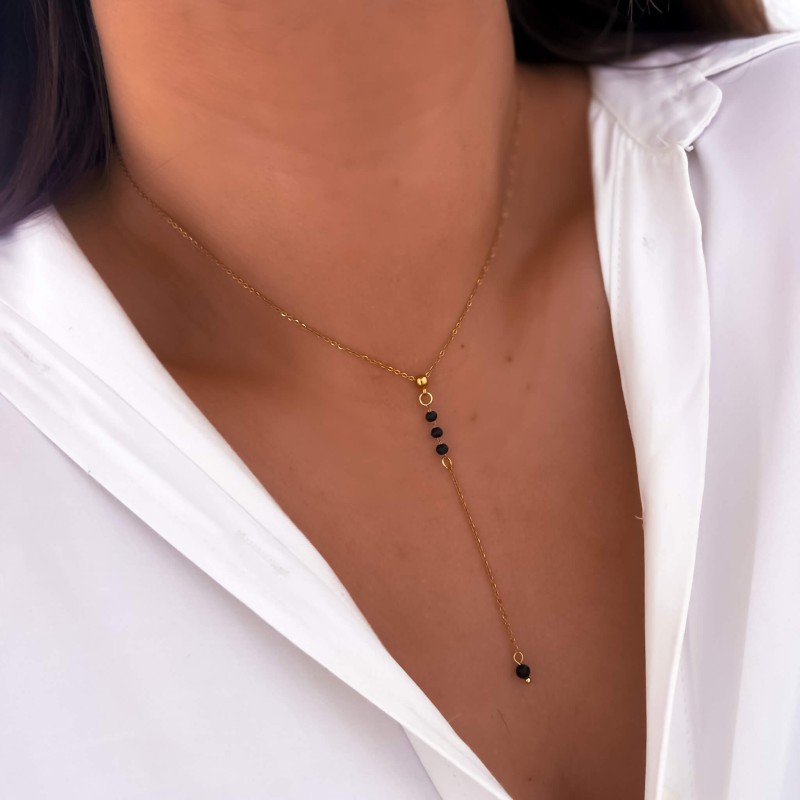Naszyjnik kolor złoty stal kamień turmalin body chain