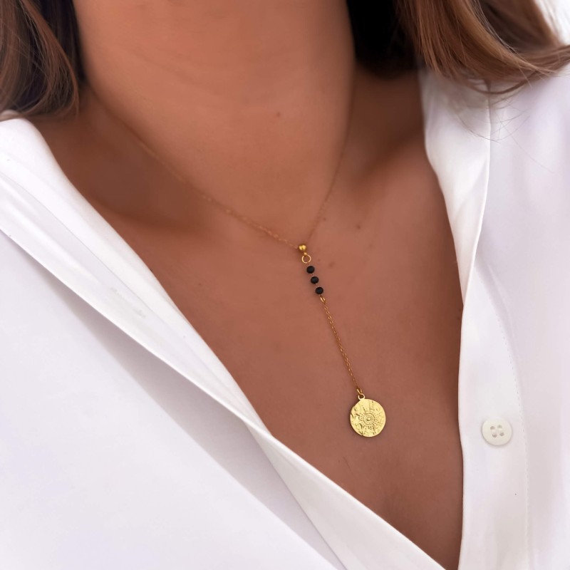 Naszyjnik  body chain medalion kolor złoty koraliki