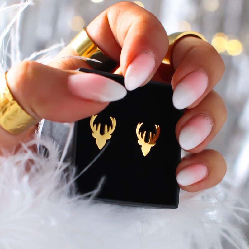 Kolczyki  ze stali szlachetnej wkrętki jelonek kolor złoty