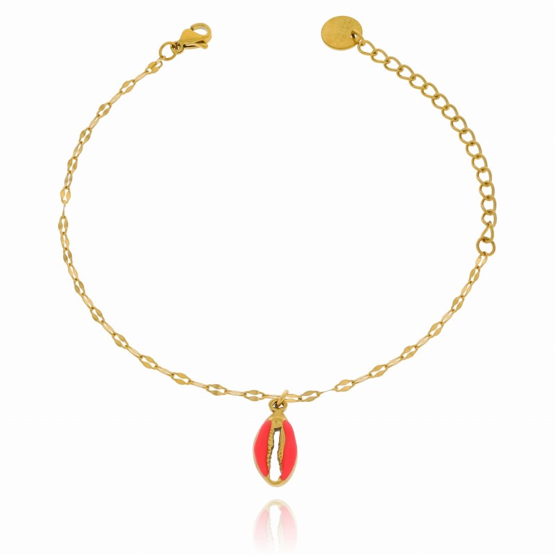 Bransoletka ze stali szlachetnej emalia różowa muszelka