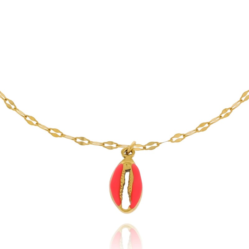 Bransoletka ze stali szlachetnej emalia różowa muszelka