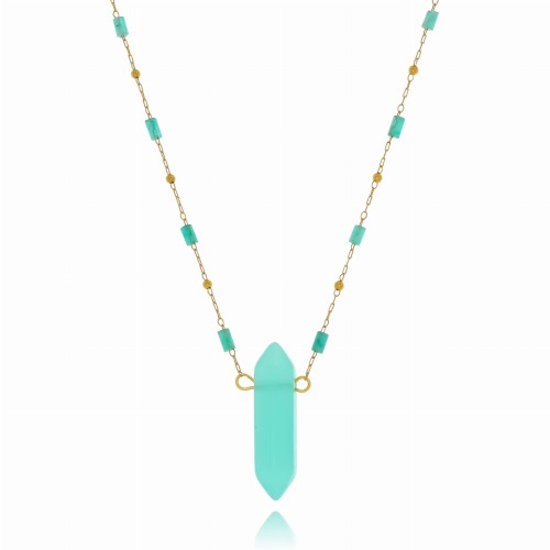 Naszyjnik stal koraliki kamień kwarc barwiony zielony 