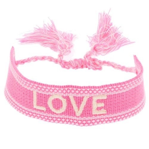 Bransoletka napis love materiał kolor różowy