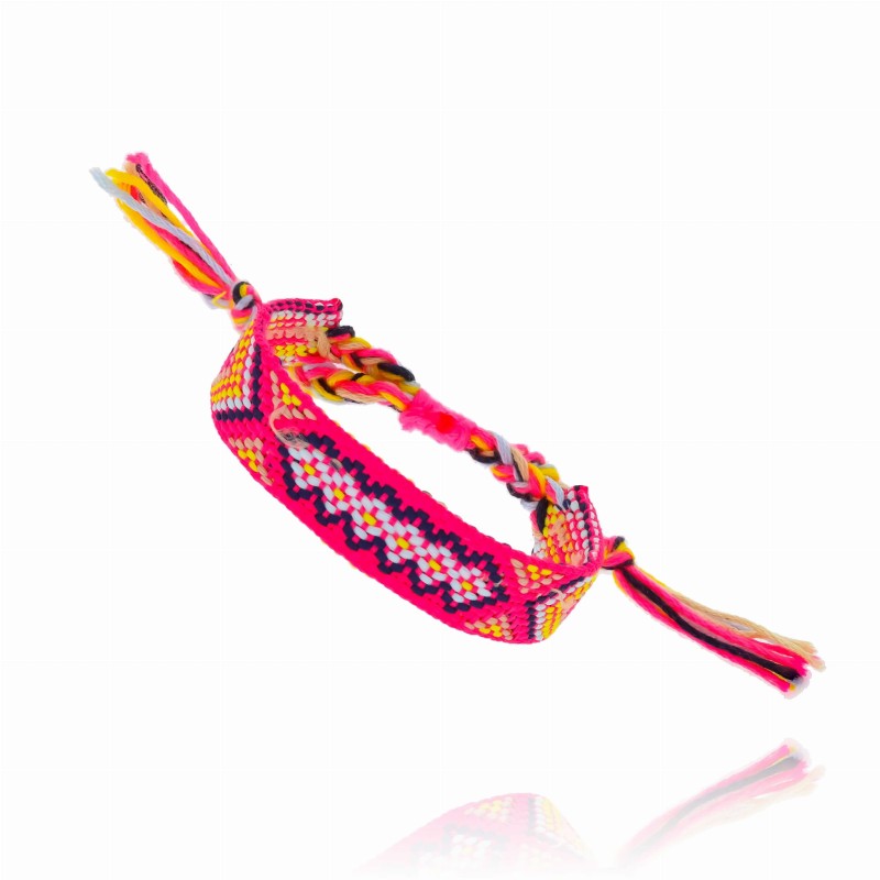 Bransoletka materiałowa boho kolor rożowy neonowy