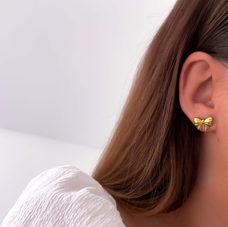 Kolczyki  stal chirurgiczna kolor złoty kokardki wkrętki prezent