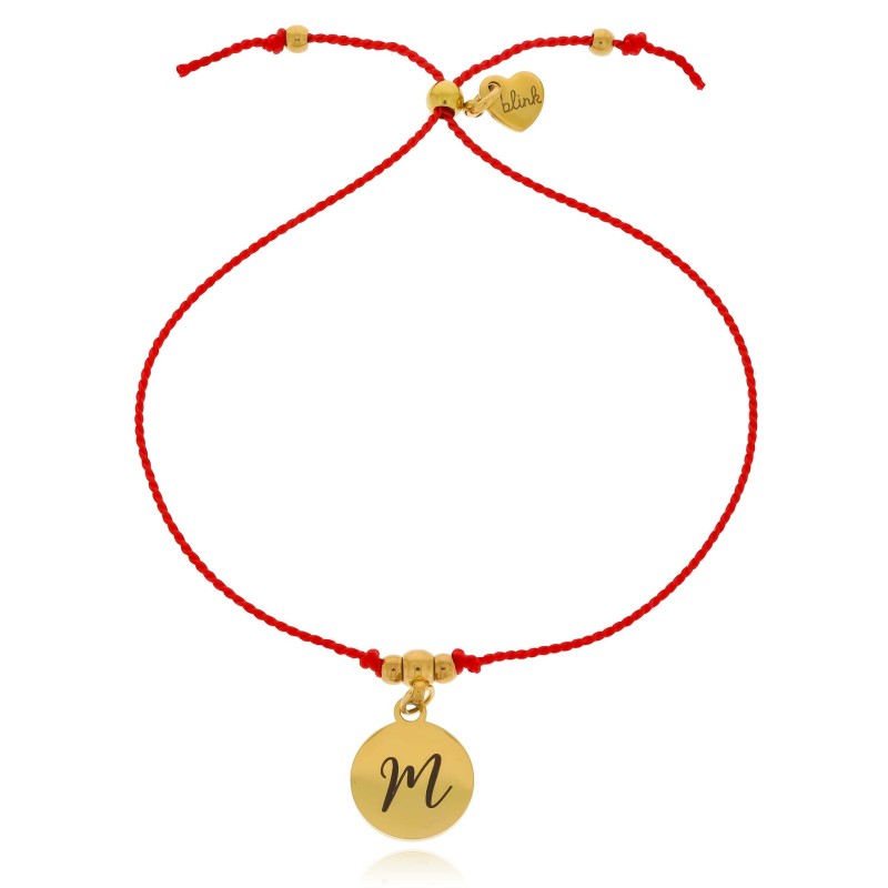 Bransoletka ze stali na czerwonym sznurku literka grawer personalizacja