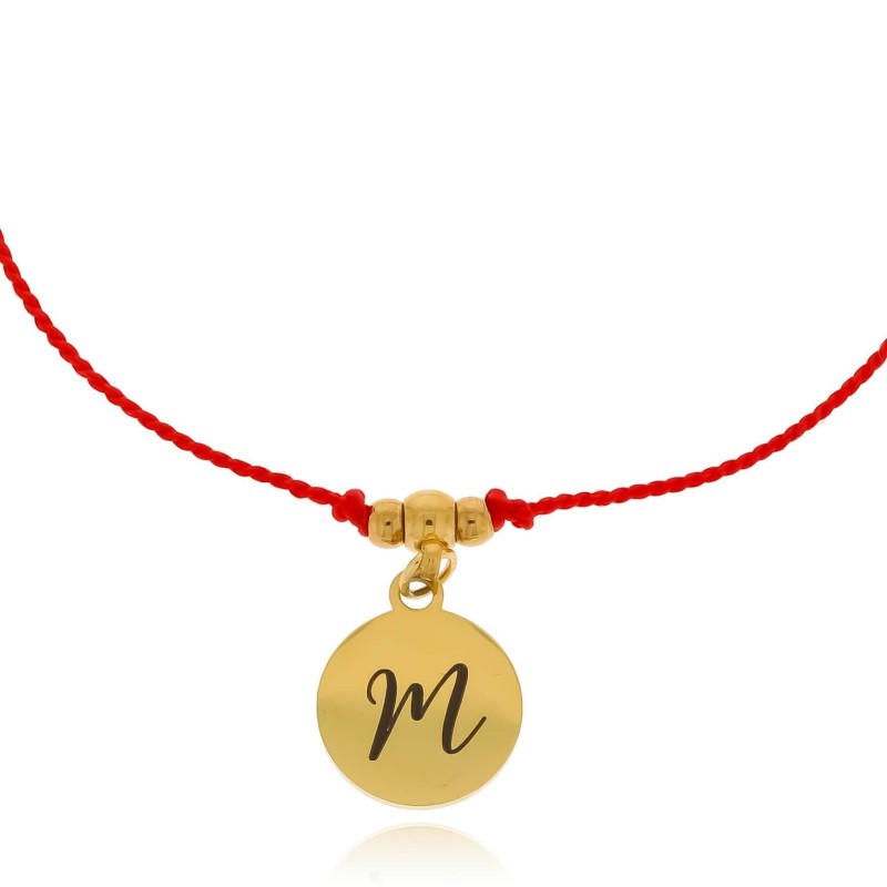 Bransoletka ze stali na czerwonym sznurku literka grawer personalizacja