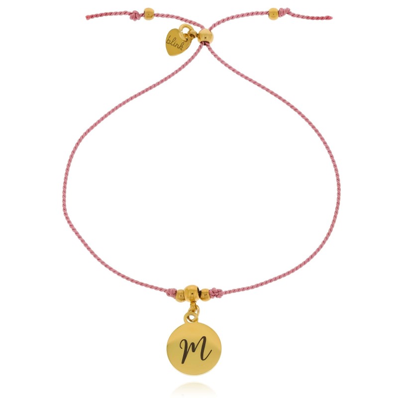 Bransoletka ze stali  literka grawer personalizacja sznurek brudy róż