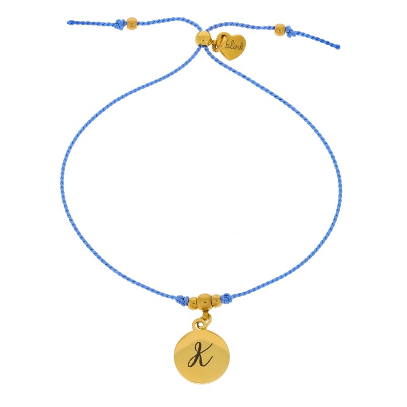 Bransoletka ze stali  literka grawer personalizacja sznurek niebieski