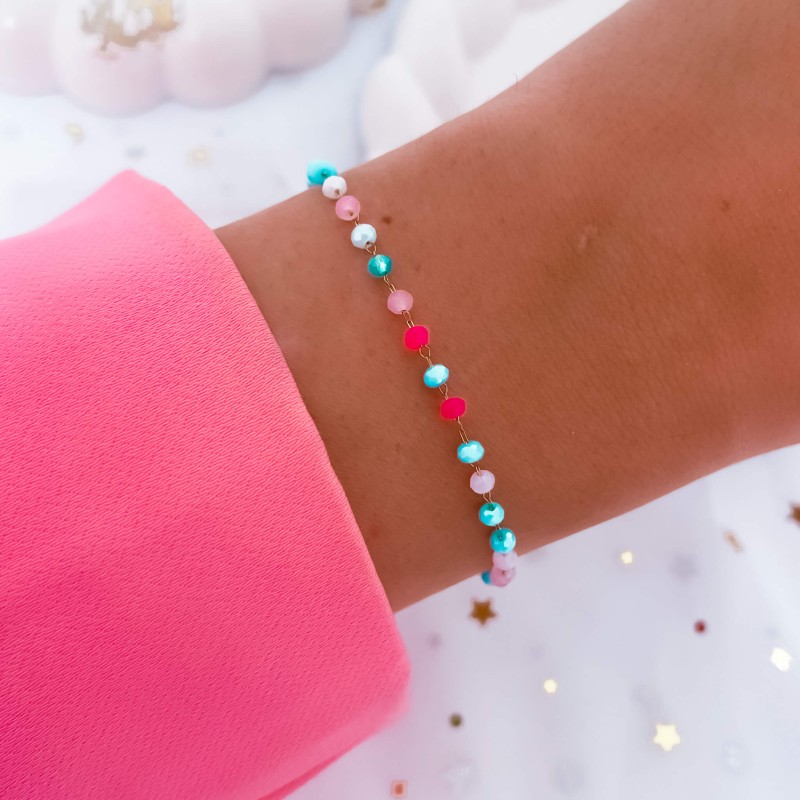 Bransoletka koraliki kolor różowo niebieskie stal chirurgiczna