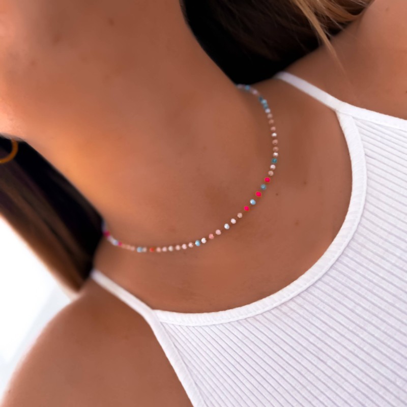 Naszyjnik choker koraliki różowo niebieskie stal chirurgiczna