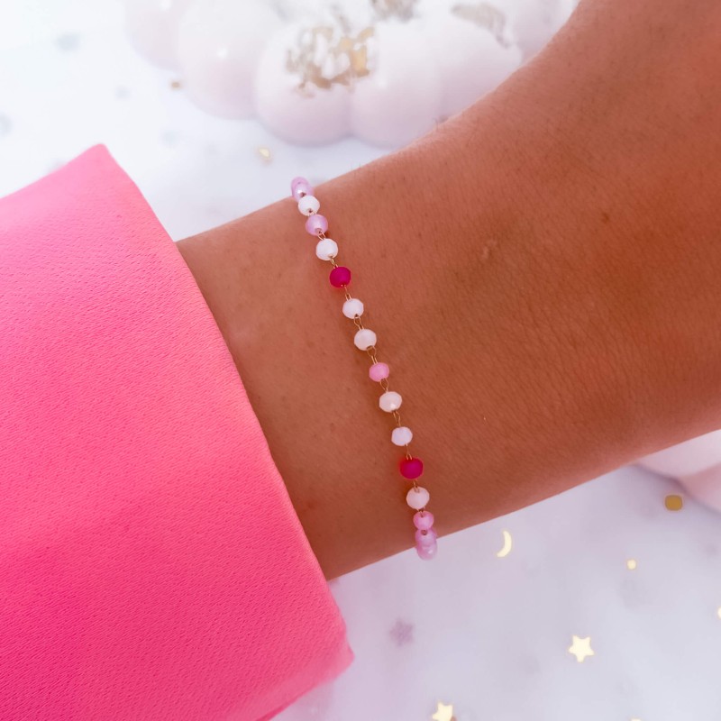 Bransoletka koraliki kolor różowe stal chirurgiczna