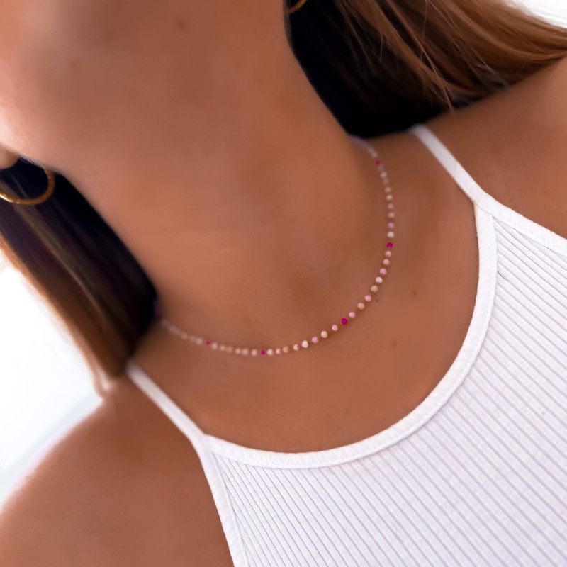 Naszyjnik choker koraliki różowe  stal chirurgiczna