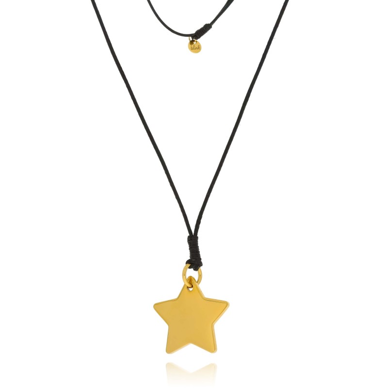 Naszyjnik ze stali chirurgicznej gwiazdka kolor złoty rzemyk czarny