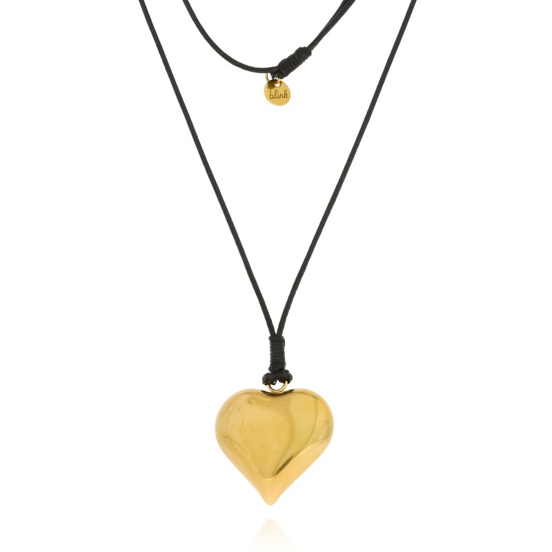 Naszyjnik ze stali chirurgicznej serce kolor złoty rzemyk czarny