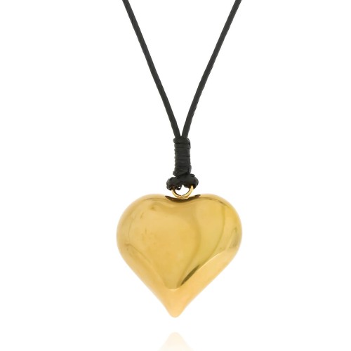 Naszyjnik ze stali chirurgicznej serce kolor złoty rzemyk czarny