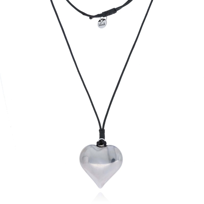 Naszyjnik ze stali chirurgicznej serce kolor srebrny rzemyk czarny
