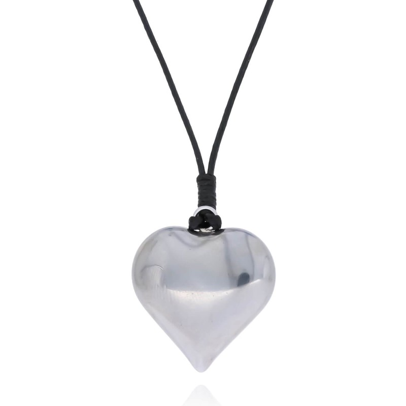 Naszyjnik ze stali chirurgicznej serce kolor srebrny rzemyk czarny