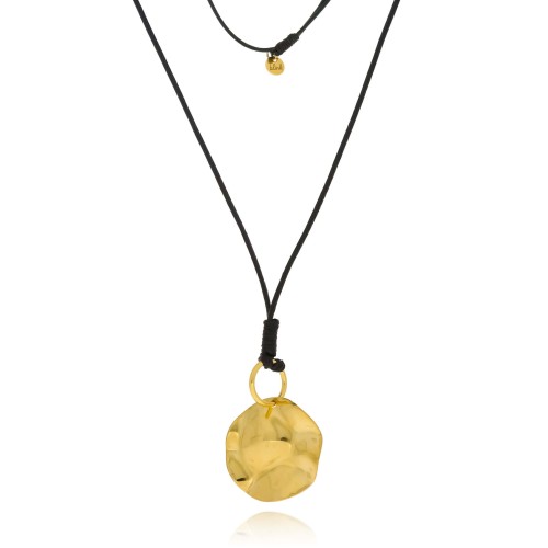 Naszyjnik ze stali chirurgicznej blaszka zawieszka kolor złoty rzemyk czarny 