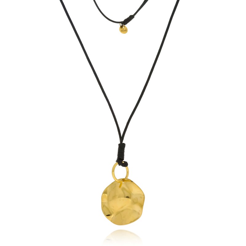 Naszyjnik ze stali chirurgicznej blaszka zawieszka kolor złoty rzemyk czarny