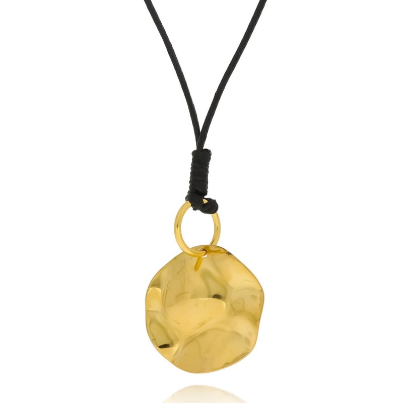 Naszyjnik ze stali chirurgicznej blaszka zawieszka kolor złoty rzemyk czarny