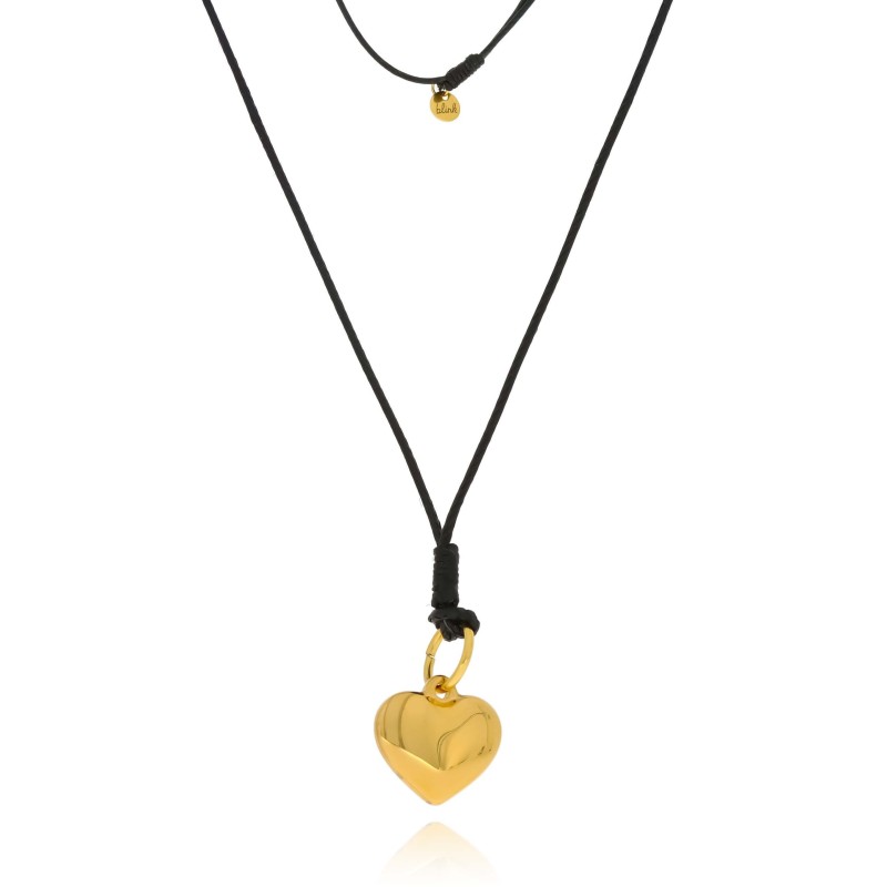 Naszyjnik ze stali chirurgicznej małe serce kolor złoty rzemyk czarny
