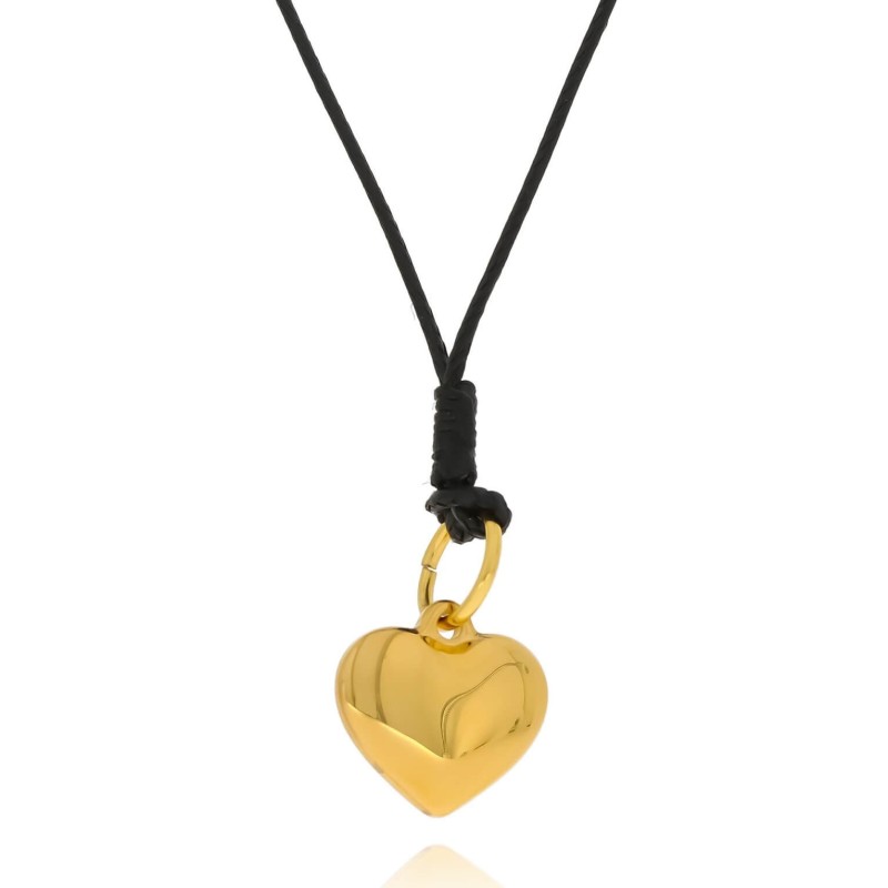 Naszyjnik ze stali chirurgicznej małe serce kolor złoty rzemyk czarny