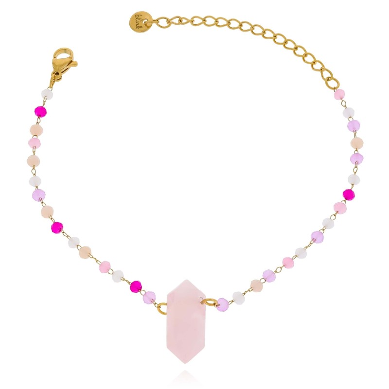 Bransoletka z kwarcem różowym koraliki kolor różowy