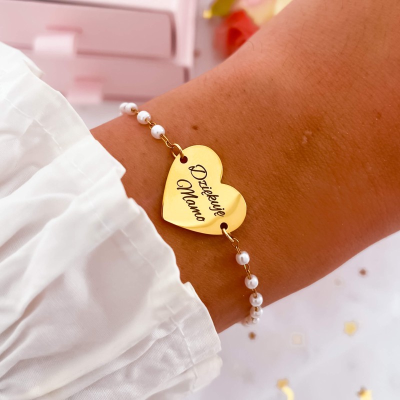 Bransoletka dla mamy z grawerem dziękuję mamo perłowe koraliki