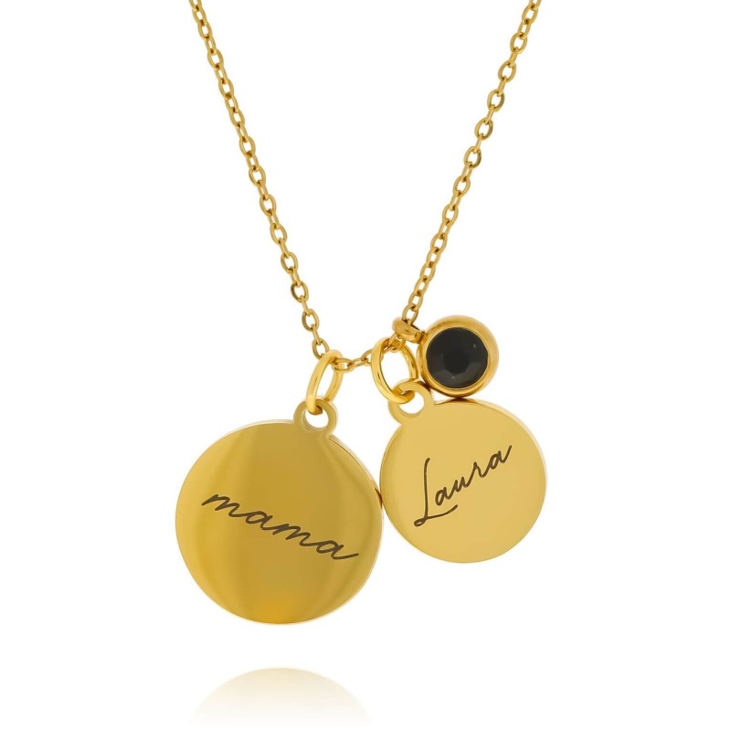 Naszyjnik personalizowany stal  grawer  imiona mama dziecko kryształek  do wyboru