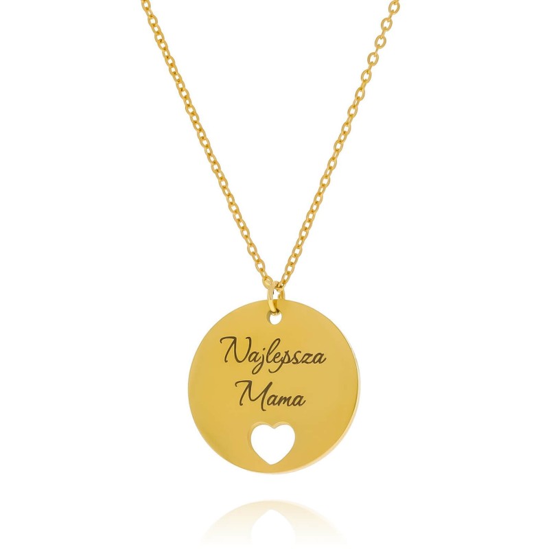 Naszyjnik dla mamy stal pozłacana grawer najlepsza mama na prezent
