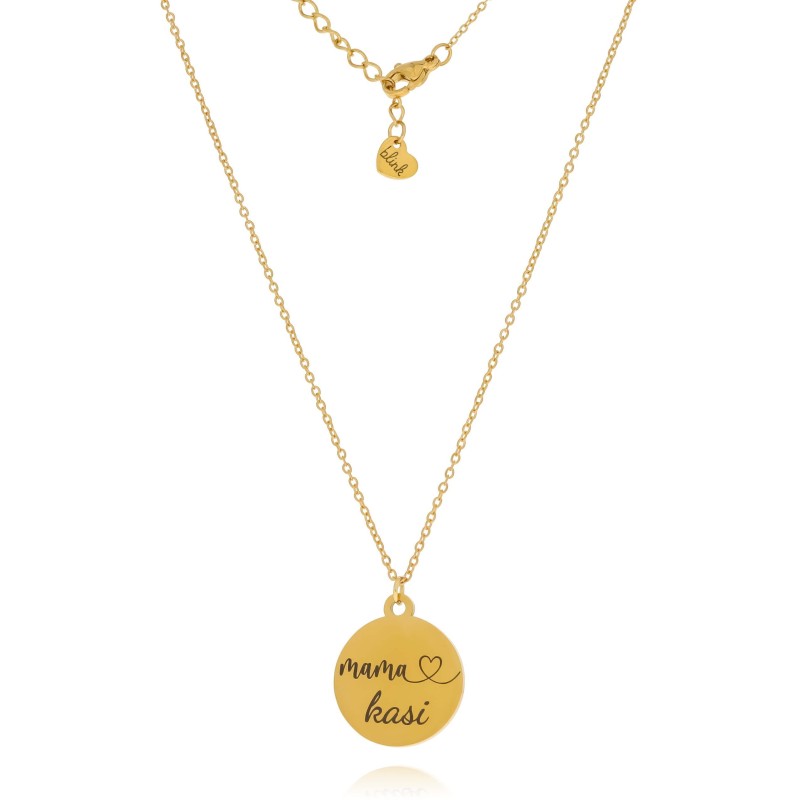Naszyjnik z grawerem dla mamy zawieszka mama + imię dziecka stal pozłacana