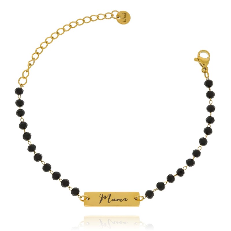 Bransoletka ze stali dla mamy z grawerem  mama czarne koraliki
