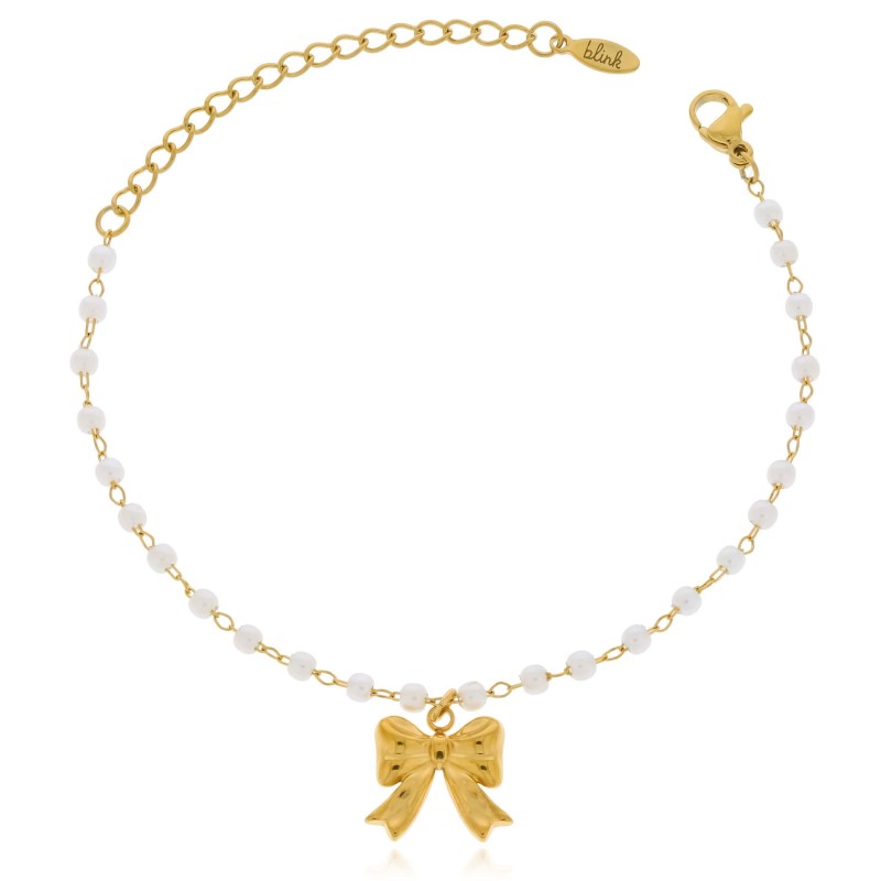 Bransoletka ze stali szlachetnej z kokardką koraliki perełki