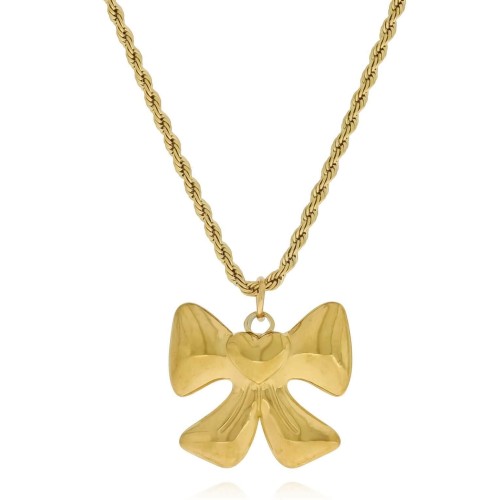 Naszyjnik ze stali chirurgicznej kokardka kolor złoty naszyjnik skręcany