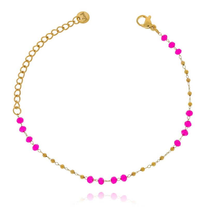 Bransoletka z różowymi koralikami stali chirurgiczna kolor złoty