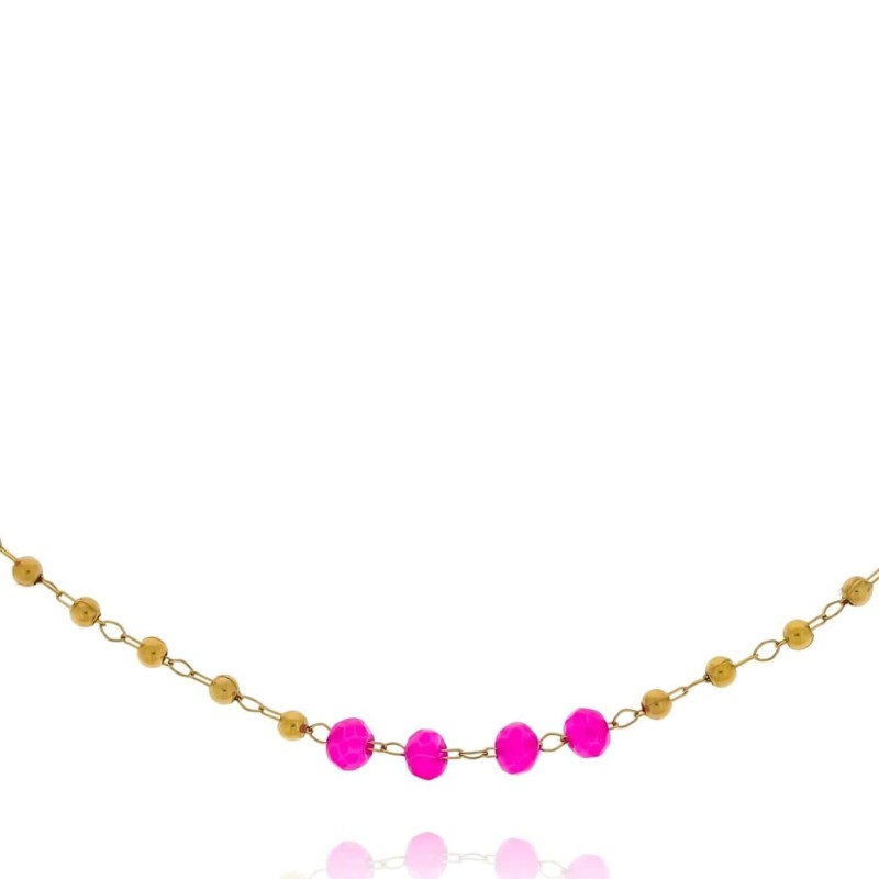 Bransoletka z różowymi koralikami stali chirurgiczna kolor złoty