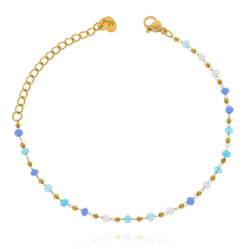 Bransoletka z niebieskimi koralikami pastele stal chirurgiczna kolor złoty