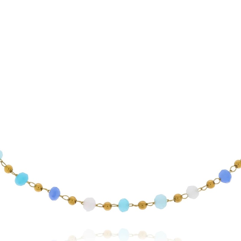 Bransoletka z niebieskimi koralikami pastele stal chirurgiczna kolor złoty