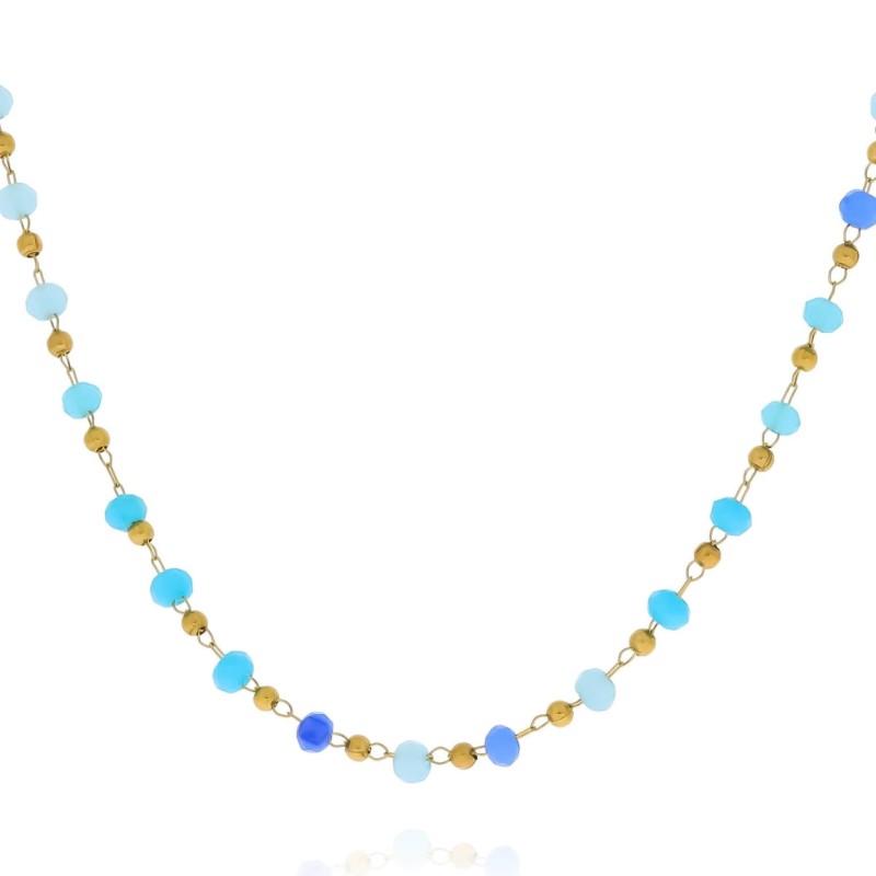 Naszyjnik niebieskimi koralikami pastele stal chirurgiczna kolor złoty