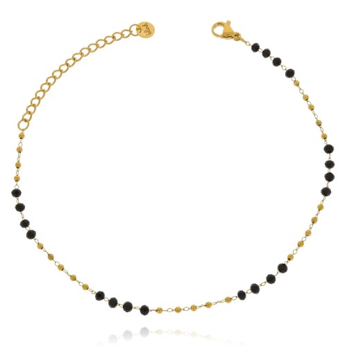 Bransoletka łączona ze stali chirurgicznej koraliki czarne 