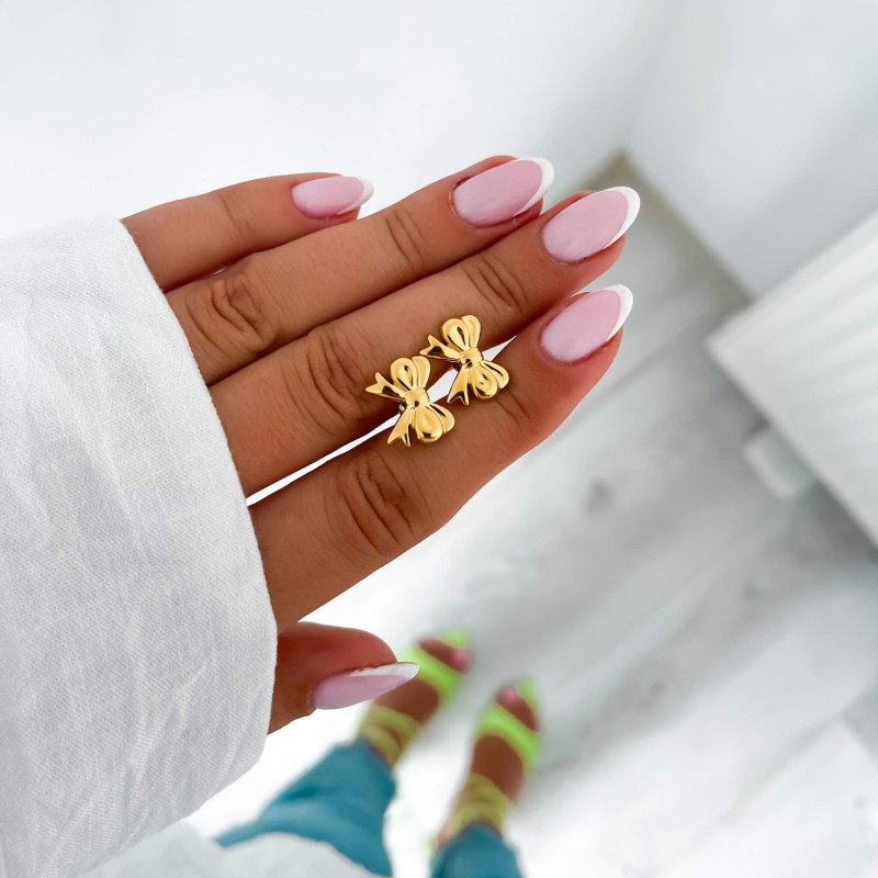 Kolczyki kokardki ze stali kolor złoty wkrętki