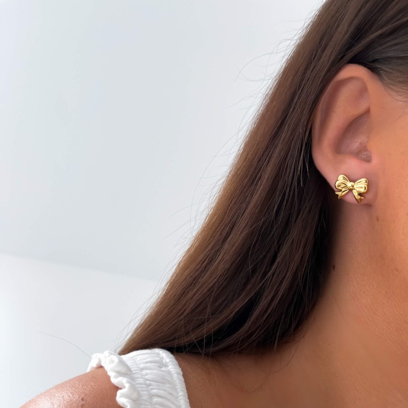 Kolczyki kokardki ze stali kolor złoty wkrętki