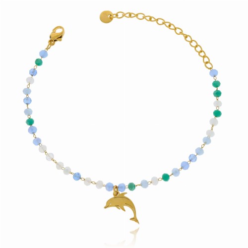 Bransoletka ze stali z delfinem koraliki niebieskie