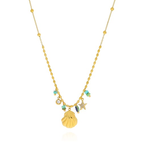 Naszyjnik z zawieszkami muszelki gwiazdka kolorowe koraliki